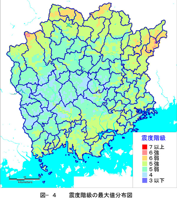岡山県の震度予想マップ