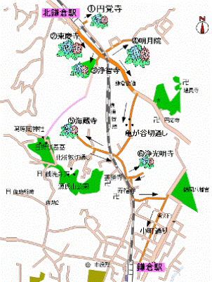 北鎌倉　あじさいコース地図